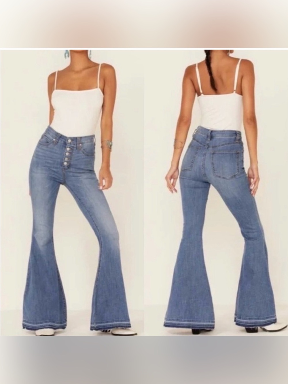 Free People We The Free Button Fly Super Flare Jeans Light Wash 25
